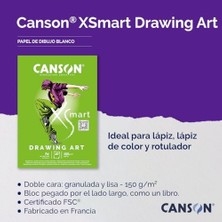 Teknocan Marketing Canson Xsmart Çizim Kağıdı, Beyaz, Çift Taraflı: Dokulu ve Yumuşak, 150 G/m², Uzun Taraflı Yapışkan Blok, A4 – 21 x 29,7 Cm, Beyaz, 40 Yaprak