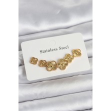 Store Mania Ieg™ 316L Çelik Gold Renk Yonca Küpe Seti