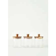 Beatrice Ahşap Kapaklı 3'lü Kavanoz Seti Naturel (450 Cc)