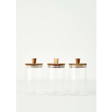 Beatrice Ahşap Kapaklı 3'lü Kavanoz Seti Naturel (730 Cc)