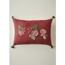 Rose Nakışlı Kırlent Kılıfı Mürdüm (35X50 Cm)