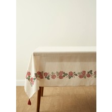 Rose Baskılı Masa Örtüsü Krem (150X250 Cm)