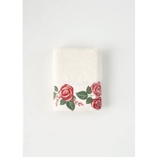 %100 Pamuk Rose Baskılı El Havlusu Krem (30X50 Cm)