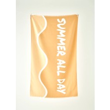 %100 Pamuk Summer All Day Baskılı Plaj Havlusu Hardal (90X150 Cm)