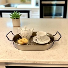 Teknocan Marketing 28CM Kaplama Lüks Galvaniz Metal Boyalı Oval Tepsi Zarafet ve Dayanıklılığı Buluşturuyor