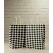 Aybaş Kağıtçılık 1.kalite 25X31 cm (5 Adet) Büyük Boy Siyah/beyaz Ekose Kraft Kağıt Çanta,hediye Poşeti,hediye Paketi