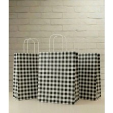 Aybaş Kağıtçılık 1.kalite 25X31 cm (15 Adet)Büyük Boy Siyah/beyaz Ekose Kraft Kağıt Çanta,hediye Poşeti,hediye Paketi
