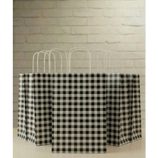 Aybaş Kağıtçılık 1.kalite 25X31 cm (10 Adet)Büyük Boy Siyah/beyaz Ekose Kraft Kağıt Çanta,hediye Poşeti,hediye Paketi