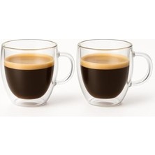 Teknocan Marketing Çift Cidarlı 2’li Kulplu Espresso Fincan Seti 80 ml Şeffaf Espresso Kahve Kupaları, Shot Bardakları, Çift Cidarlı Espresso Fincanları, Espresso Makinesi Için Uygun, Mikrodalga Fırında Kullanılabilir