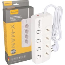 Teknocan Marketing XMAN104 A 4'lü Ayrı Anahtarlı 1,5 Metre Grup Priz, Çocuk Korumalı, Aşırı Yük, Kısa Devre, Aşırı Sıcaklık Koruması, 4000W 16A,