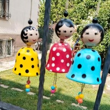 Teknocan Marketing Dekoratif Asılabilir Doll Süs, 3'lü Set, Puantiyeli Desenli, Renkli Boncuklu, Bahçe ve Ev Dekorasyonu Çan Süs