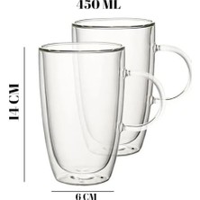 Teknocan Marketing 450 ml Çift Cidarlı Şeffaf Cam Kupa – Dayanıklı, ve Soğuk Içeceklere Uygun, Şık ve Dayanıklı Borosilikat Cam Bardak