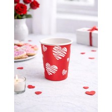 Parti Adresi Kalp Baskılı Bardak Love Karton Bardak Kırmızı 8'li