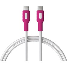 Teknocan Marketing Type C-C Power Delivery Hızlı Şarj Kablosu, Beyaz Kablo, Beyaz/fuşya Uçlar (150 Cm)