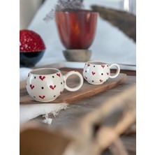 Teknocan Marketing El Yapımı 2'li Kalpli Kabartmalı Seramik Kupa