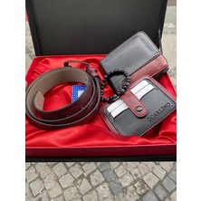 Carlino Erkek Siyah Bordo Klasik Cüzdan Seti Suni Deri Malzeme ile Hediye Seçeneği