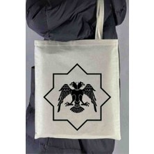 El Yapımı Selçuklu Çift Başlı Kartal Tasarımlı Kanvas Ham Bez Çanta 35X40 cm
