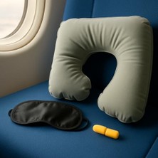 Teknocan Marketing Store Seyahat Konfor Seti – Şişme Boyun Yastığı, Göz Bandı ve Kulak Tıkacı 3'lü Kit