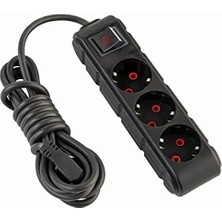Teknocan Marketing Ufo 3lü Anahtarlı Grup Priz 5 Metre 16A 250V, Üçlü Topraklı Uzatma Kablosu 5 Metre (Siyah)