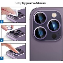 Teknocan Marketing 15 Pro - 15 Pro Max / 14PRO - 14PROMAX Modellerinin Tümüne Uyumlu Alüminyum Alaşım Çerçeveli ve 9h Sertliğinde Temperli Camlı Lens Koruyucu (Mor)