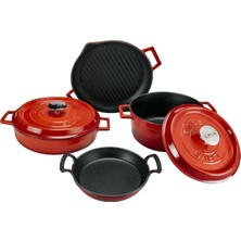 Lava Trendy XL 6 Parça Kırmızı Döküm Tencere Seti Emaye Kaplama ve Ergonomik Sap Özellikli