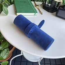 Teknocan Marketing Helsinki - Hakiki Deri Natürel Geniş Tasarım Rulo Kalemlik (Mavi)