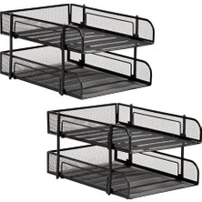 Teknocan Marketing Reader Ağ Koleksiyonu, 2 Katlı Kağıt Tepsisi, Mektup Boyutu, Istiflenebilir, Dosya ve Belge Tutucu, Masaüstü Düzenleyici, Metal Örgü, Siyah