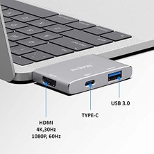 Teknocan Marketing Pro Air Uyumlu Dual USB C Hub 4K HDMI USB 3.0 Pd Şarj Destekli Alüminyum Ince Hafif Çoklayıcı Adaptör Gri