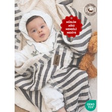 Zeypba % 100 Pamuk 4 Katlı Müslin Örtü Antrasit Çizgili 110X110 cm (Bebek & Çocuk Için)