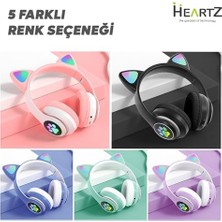 Teknocan Marketing H10 Cat Kedili LED Işıklı Kafaüstü Bluetooth Kulaklık (Toz Pembe)