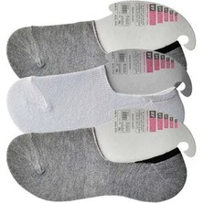 Al-Fil Teknoloji Gri ve Beyaz Kadın Babet Çorap 3 Çift