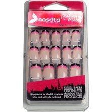Teknocan Marketing Şeffaf Simli Pembe Siyah French Takma Tırnak (24'lü)