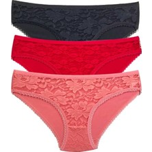 Al-Fil Teknoloji 3 Adet Önü Dantelli Transparan Kadın Slip Külot S81