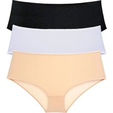 Al-Fil Teknoloji 3 Adet Kadın Yüksek Bel Bato Külot Siyah Beyaz Ten