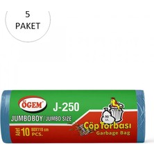 Al-Fil Teknoloji J-250 Jumbo Boy Çöp Torbası 80 x 110 cm 10 Lu Rulo x 5 Paket = 50 Adet (Mavi)