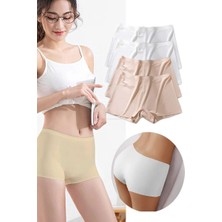 Al-Fil Teknoloji 4 Adet Kadın Dikişsiz Görünmez Iz Yapmaz Mini Şort Boxer Beyaz Ten