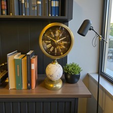 Sleep Nova Heritage Gold Globe Dekoratif Masa Saati – Mermer Desenli Klasik Salon & Ofis Saat (Eskitme)