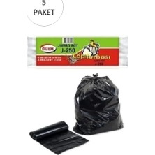 Al-Fil Teknoloji J-250 Jumbo Boy Çöp Torbası 80 x 110 cm 10 Lu Rulo x 5 Paket = 50 Adet (Siyah)