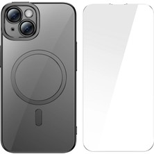 Al-Fil Teknoloji Baseus Glitter iPhone 14 Plus 6.7 Magsafe Silikon Kılıf + Tempered Ekran Koruyucu SET-(5775)