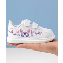 Lias Design Holokelebek Baskılı Beyaz Bantlı Çocuk Spor Ayakkabı Snekaer