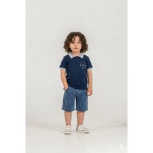 Bontino Erkek Çocuk Authentic Baskılı %100 Pamuk Polo Yaka Tişört ve Kot Şort Alt Üst Ikili Takım