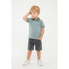 Bontino Erkek Çocuk Authentic Baskılı %100 Pamuk Polo Yaka Tişört ve Kot Şort Alt Üst Ikili Takım