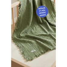 Hamur Bebek Müslin Pike Örtü %100 Pamuk 2'li Ağız Bezi Hediyeli Yenidoğan 85X100 cm Battaniye Kundak Yeşil