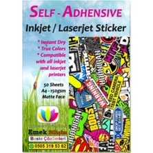Inkjet ve Laser Uyumlu Sticker Güçlü Yapışkanlı A4 Etiket Kağıdı Mat Yüzeyli 120GSM (50 Yaprak)