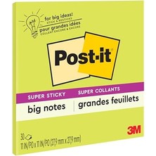 Süper Yapışkan Büyük Notlar, 11" x 11", 1 Ped, 2x Yapıştırma Gücü, Neon Yeşili (BN11G) (1'li Paket)