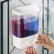 Yapışkanlı Sıvı Sabunluk 1000 ml 2 Bölmeli Duvar Tipi Banyo Mutfak Dispenser V-2