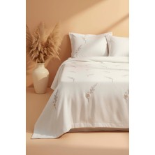 Riva İstanbul Açık Gri Seren Desen Çift Kişilik Nakışlı Yatak Örtüsü Seti