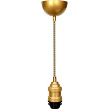 Conana Dekoratif Sarkıt Avize Başlığı Takılabilir E27 Duy 70CM Metal Zigzag Kumaş Örgü Kablo Gold B01