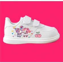 Lias Design Kalp Gözlü Tatlı Baskılı Beyaz Bantlı Çocuk Spor Ayakkababı Sneaker