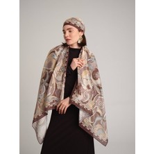 AYSHARA Mihrimah Desenli Tek Taraflı Şal -  Krem Kahve